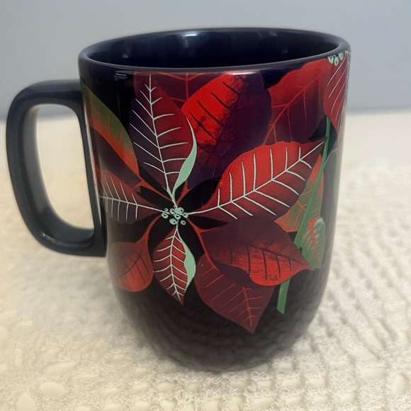 Starbucks Coffee Mug Poinsettia Tea Cup 2020 Navy Blue Holiday 12 oz. - Picture 2 of 7
